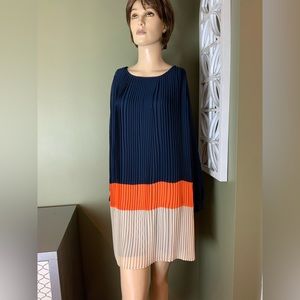 Iman pleated dress size xs navy orange ivory stunning dress